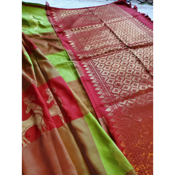 Women Pure Silk Designer Kanjivaram Saree Handloom Party Festive Wedding - Picture 13 of 16